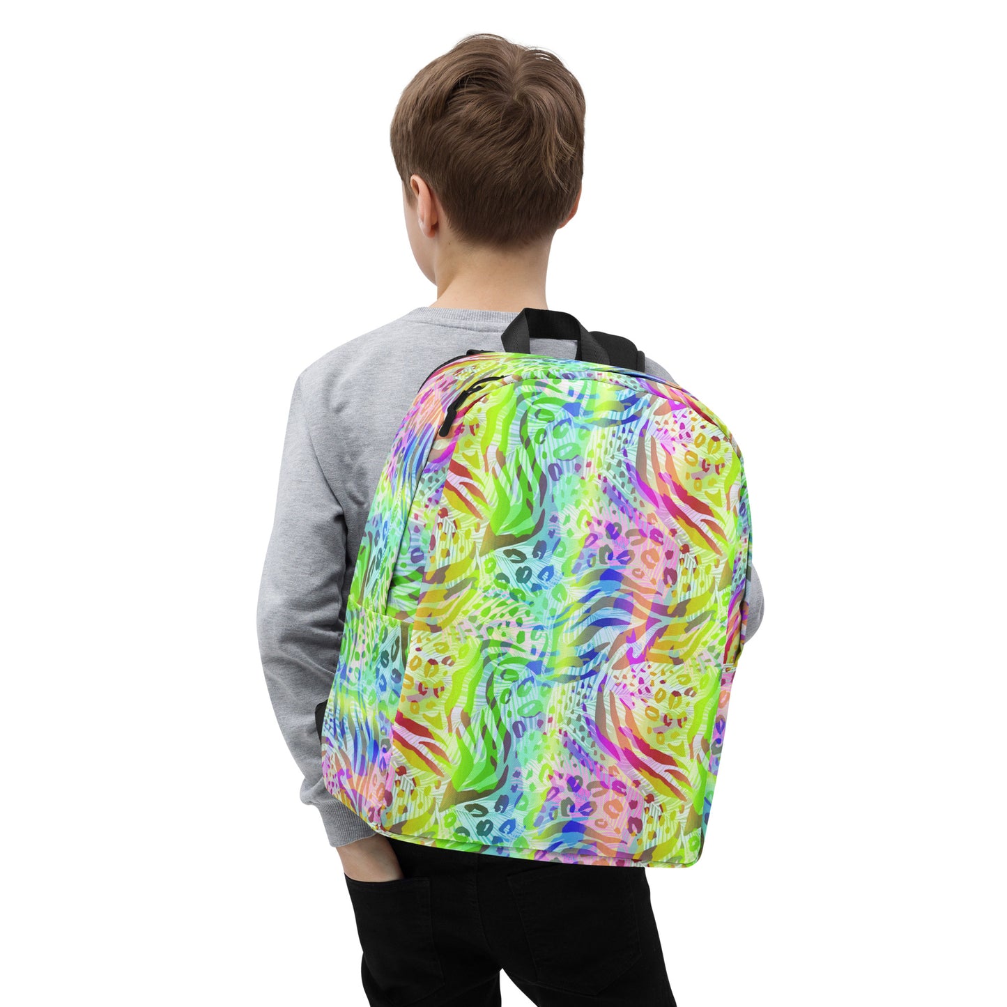Minimalist Backpack- Animal print summer Green,Blue with Yellow