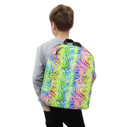 Minimalist Backpack- Animal print summer Green,Blue with Yellow