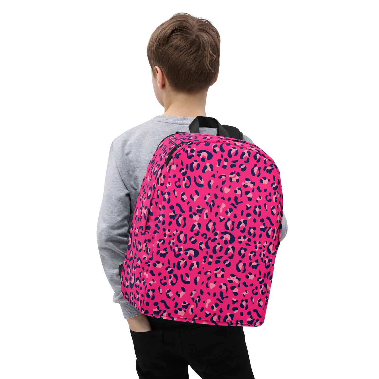 Minimalist Backpack- Leopard Print Dark Pink