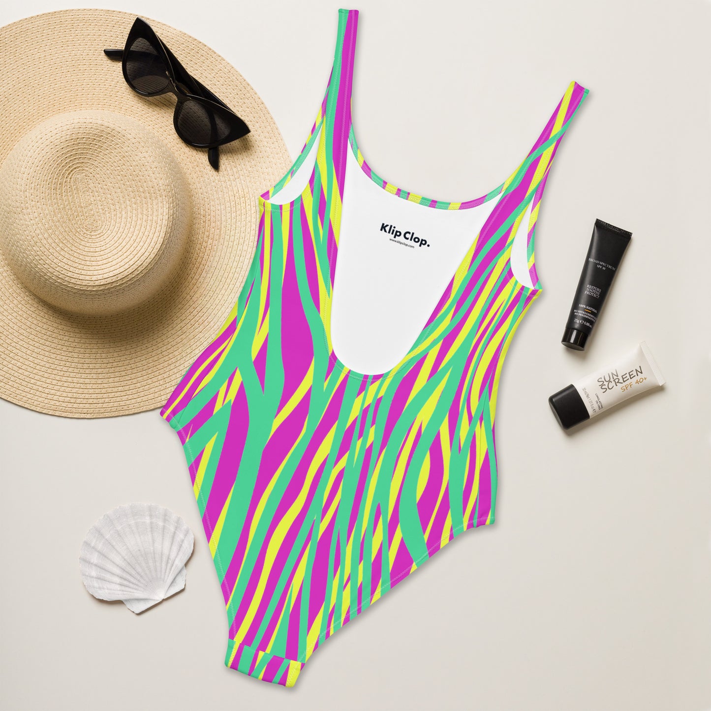 One-piece Swimsuit- Funky zebra Magenta