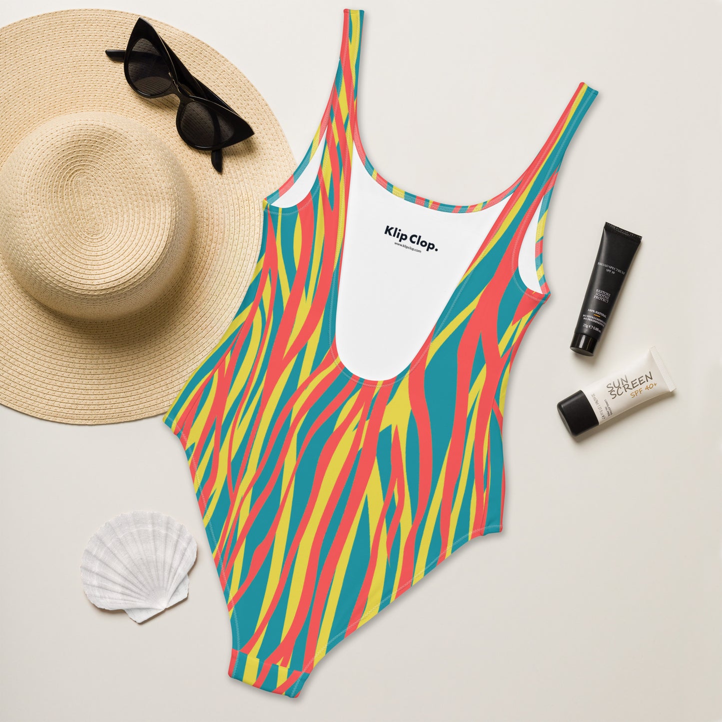 One-Piece Swimsuit- Funky Zebra Red