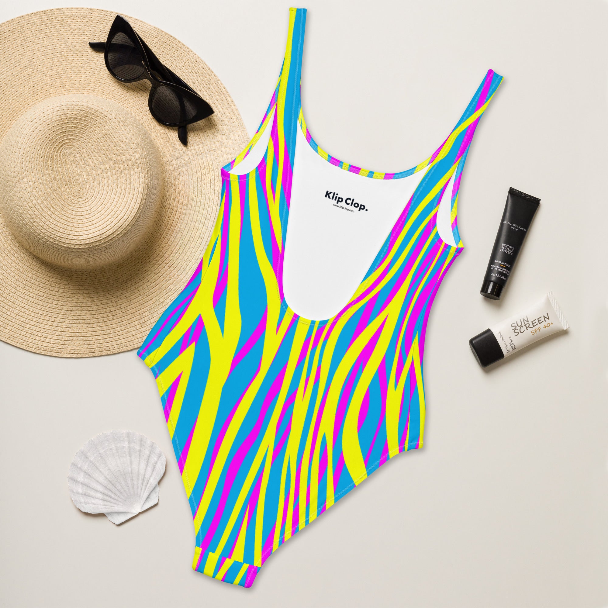 One-Piece Swimsuit- Funky Zebra Yellow