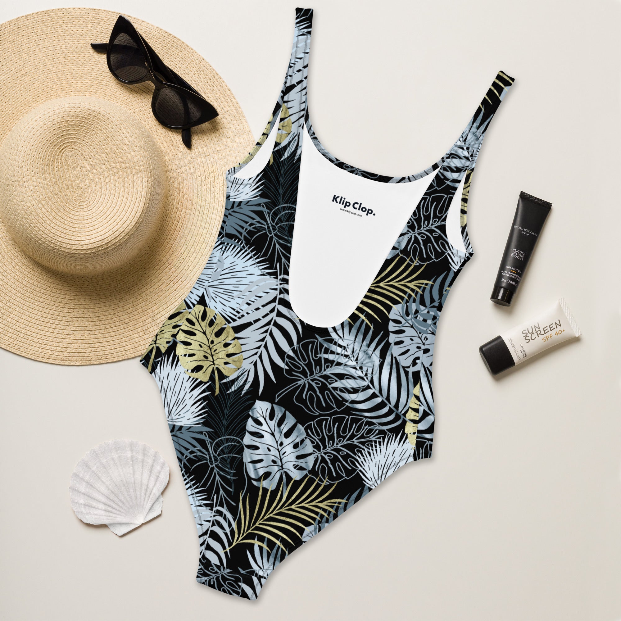 One-Piece Swimsuit- Tropical Black and Gold