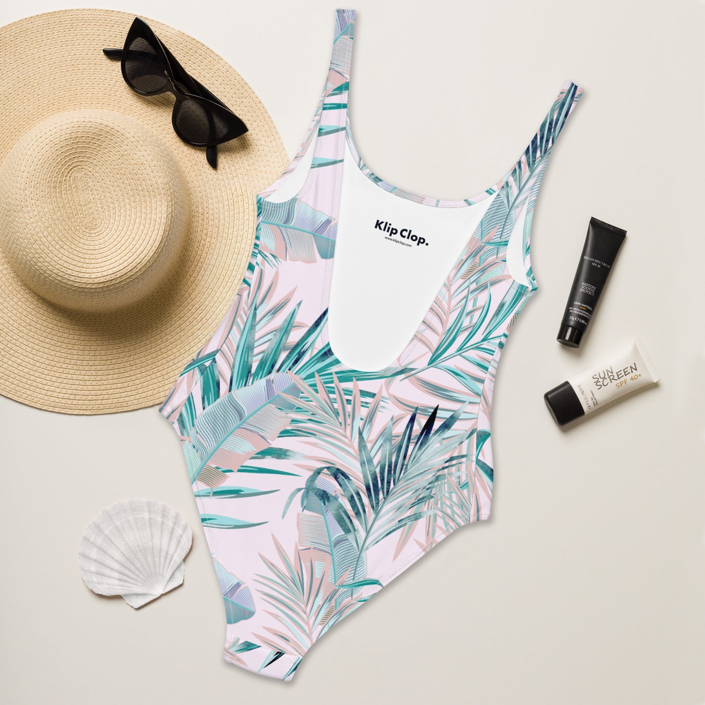One-Piece Swimsuit- Tropical Palm leafs