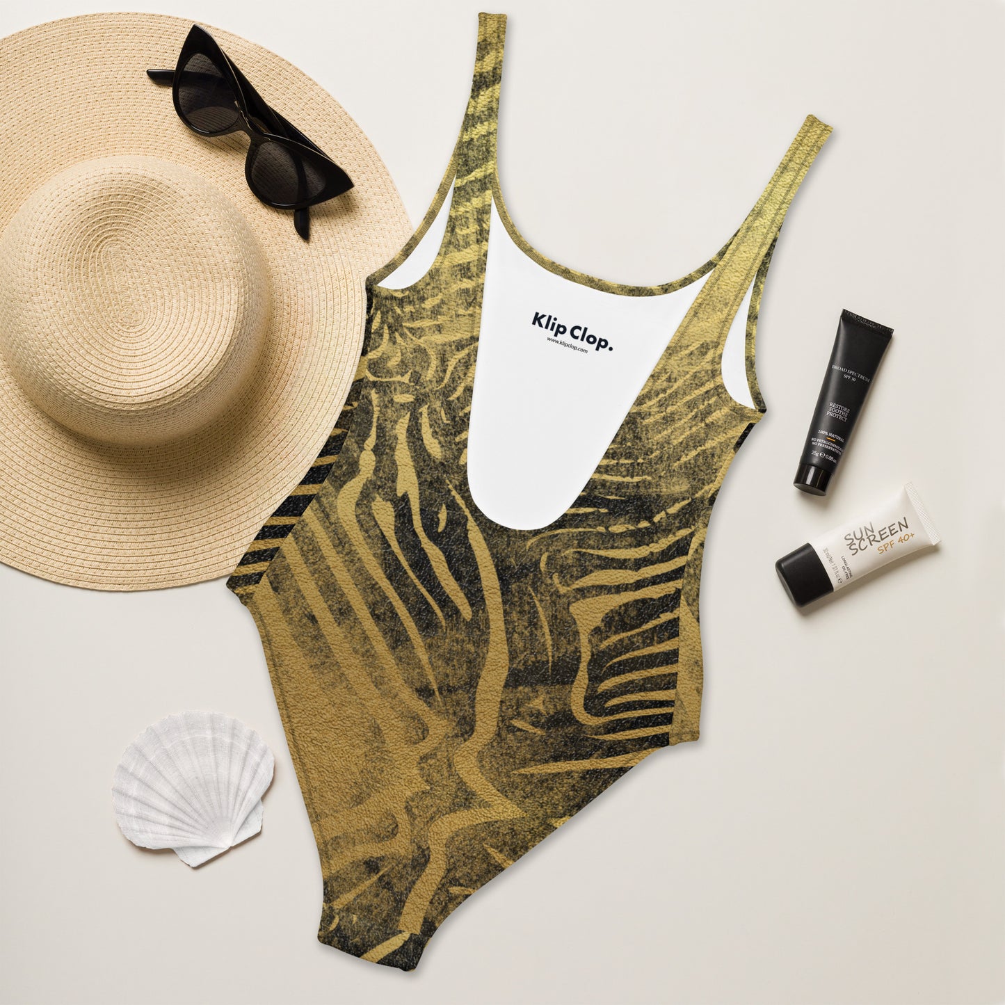 One-Piece Swimsuit- Safari Zebra Black and gold