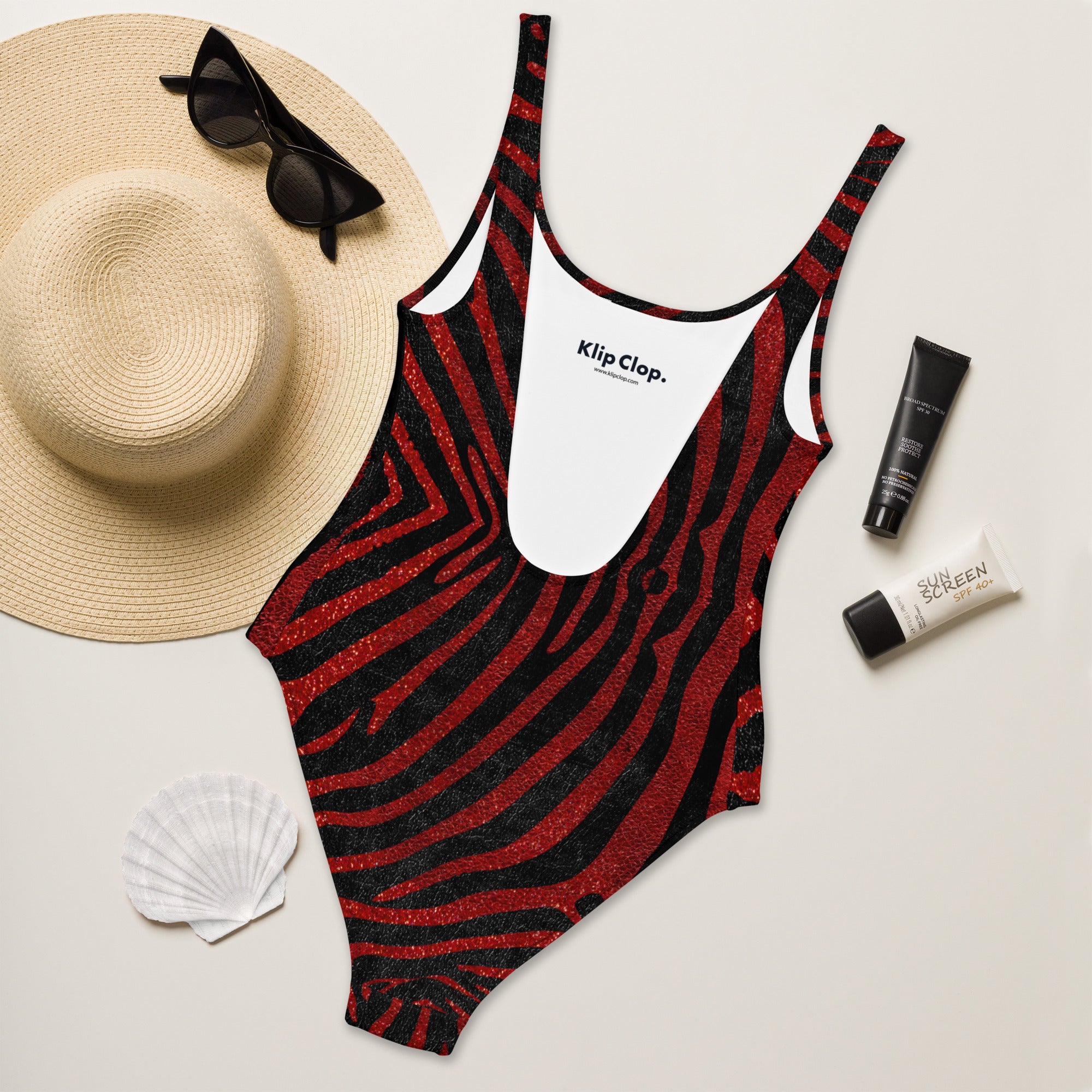One-Piece Swimsuit- Safari ZEBRA RED AND Black
