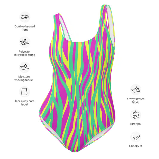 One-piece Swimsuit- Funky zebra Magenta