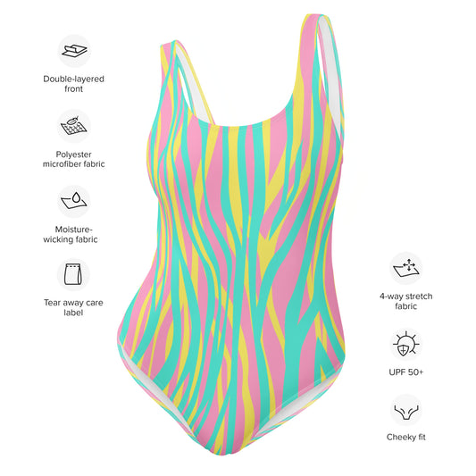 One-Piece Swimsuit- Funky Zebra Pink