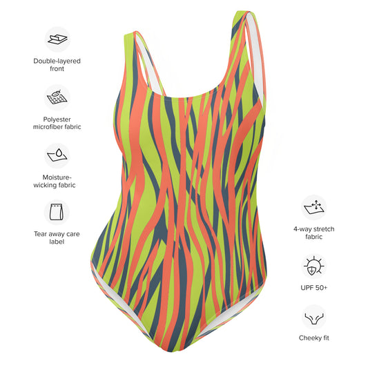 One-Piece Swimsuit- Funky Zebra Orange