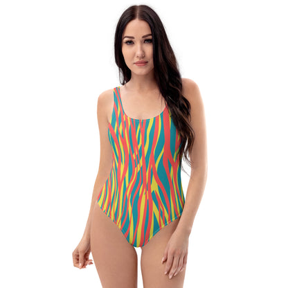One-Piece Swimsuit- Funky Zebra Red