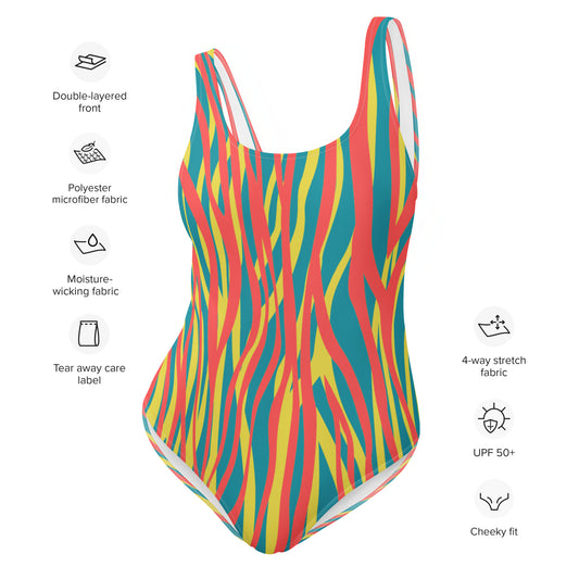 One-Piece Swimsuit- Funky Zebra Red