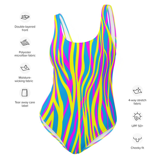 One-Piece Swimsuit- Funky Zebra Yellow