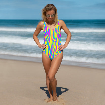One-Piece Swimsuit- Funky Zebra Yellow