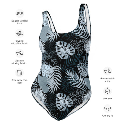 One-Piece Swimsuit- Tropical Black