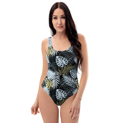One-Piece Swimsuit- Tropical Black and Gold