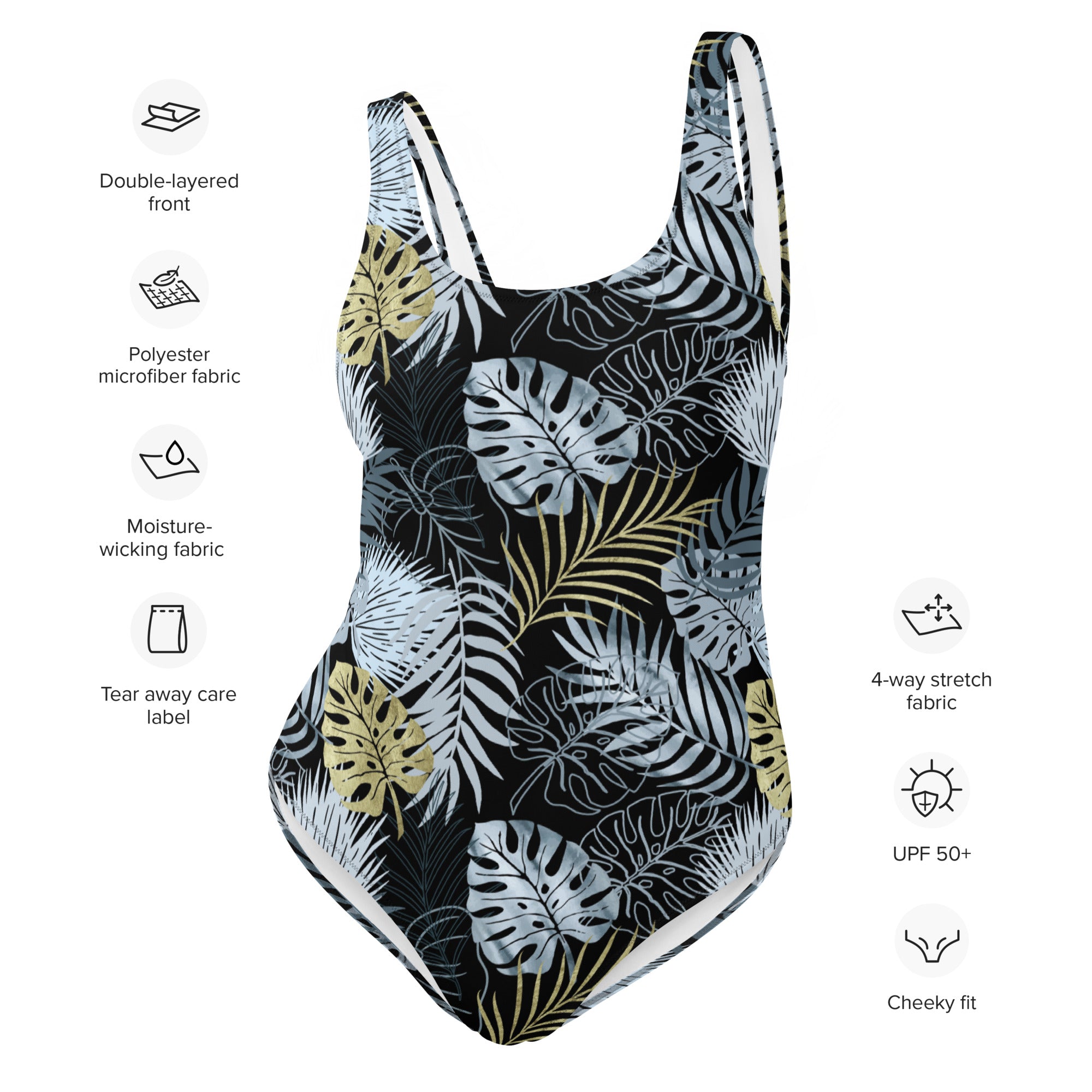 One-Piece Swimsuit- Tropical Black and Gold