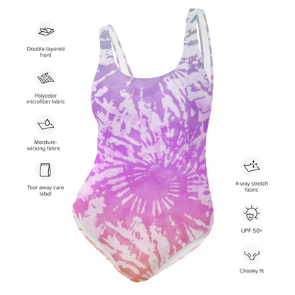 One-Piece Swimsuit- Tie Dye Purple Spirals