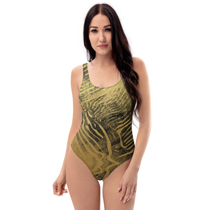 One-Piece Swimsuit- Safari Zebra Black and gold