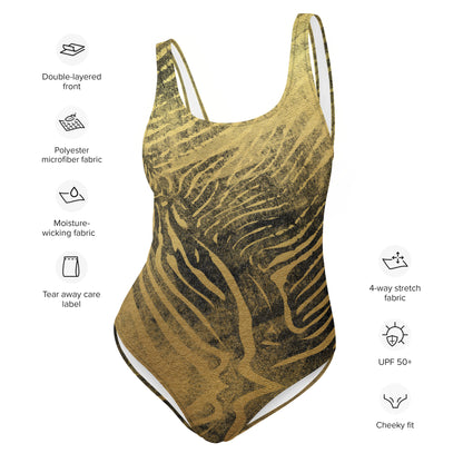 One-Piece Swimsuit- Safari Zebra Black and gold