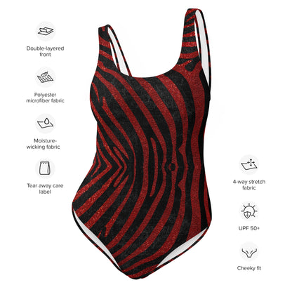 One-Piece Swimsuit- Safari ZEBRA RED AND Black