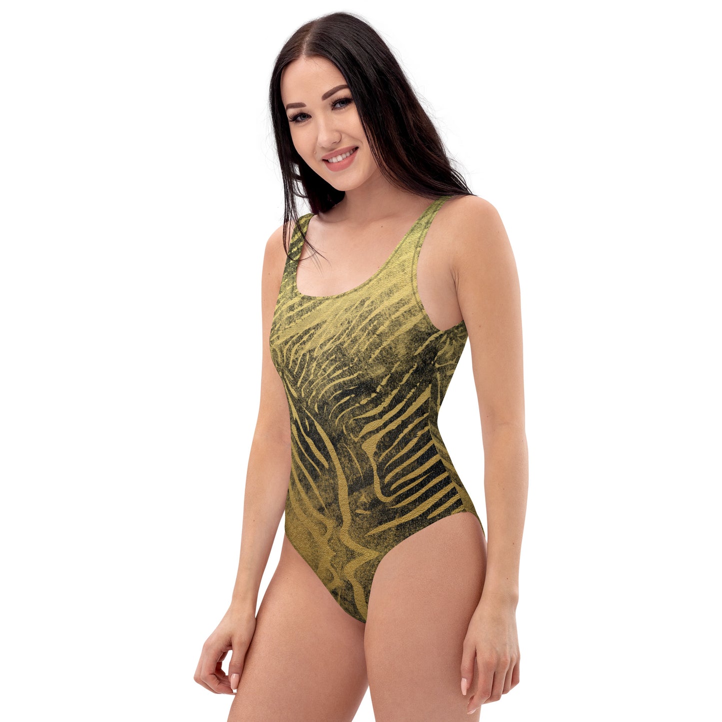 One-Piece Swimsuit- Safari Zebra Black and gold