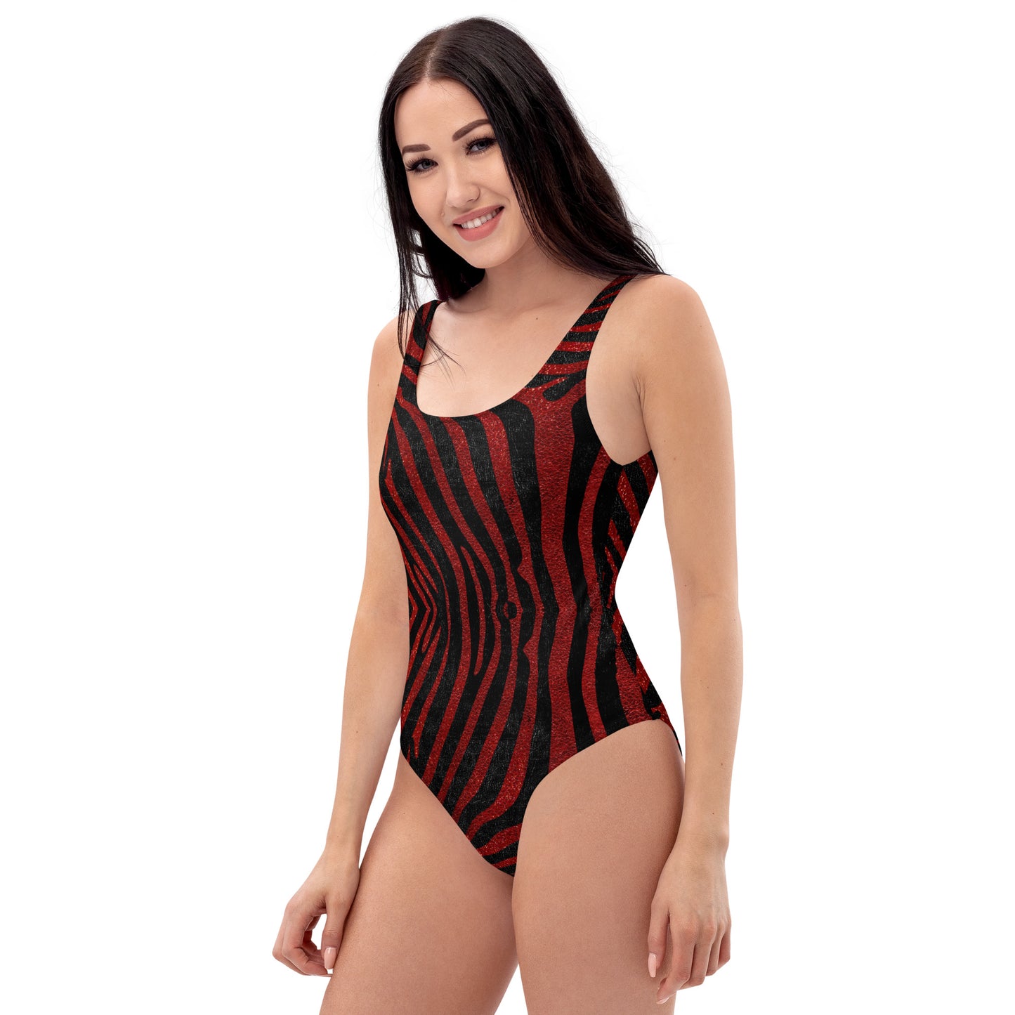 One-Piece Swimsuit- Safari ZEBRA RED AND Black