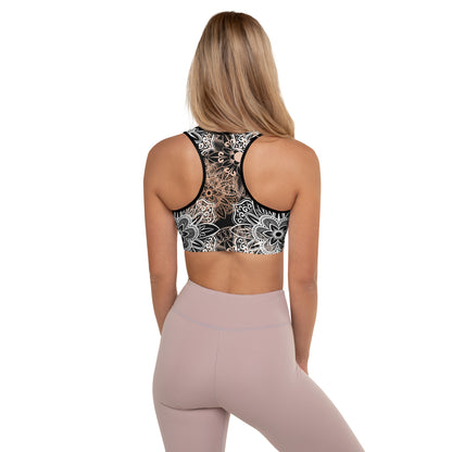 Padded Sports Bra- Mandala Brown and Black