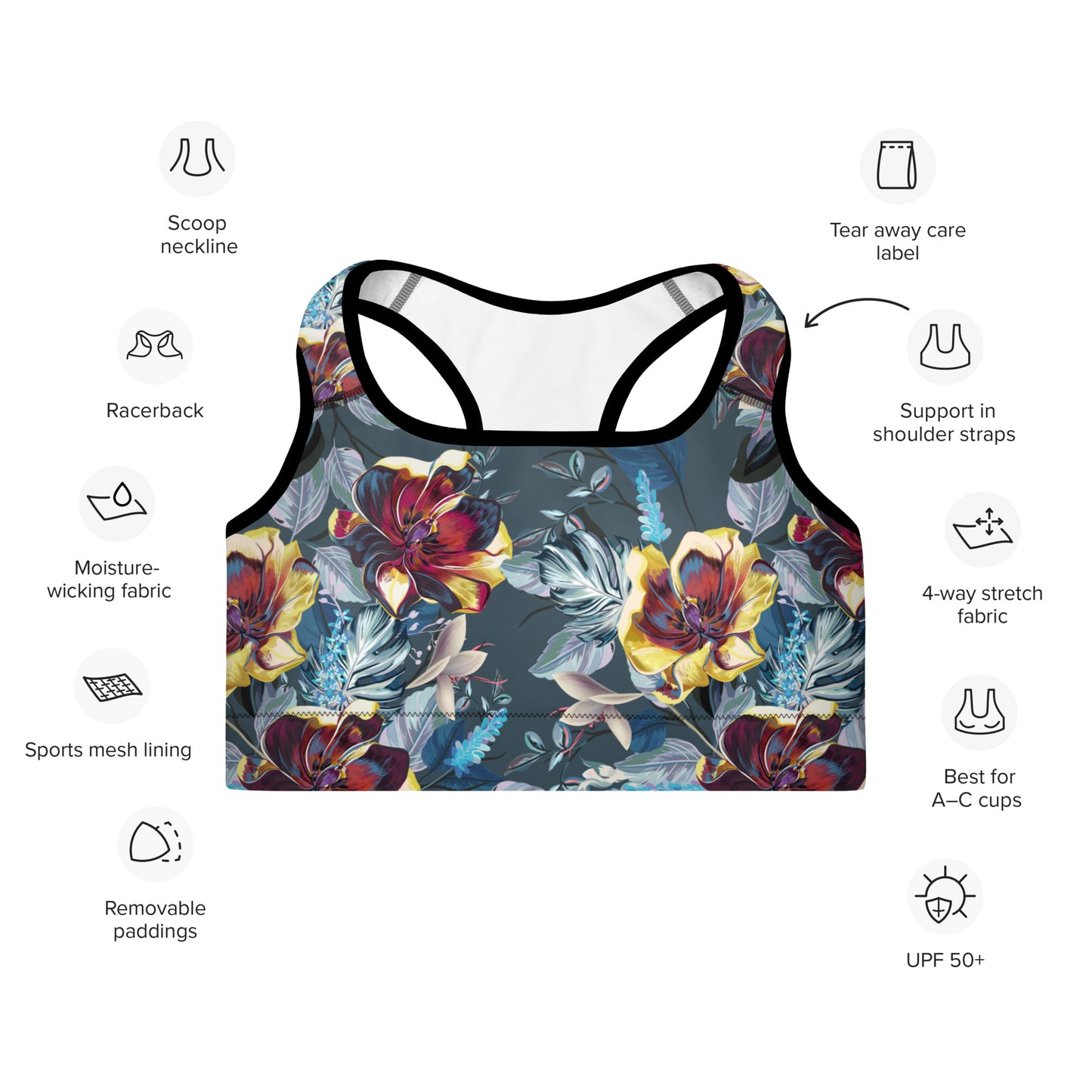Padded Sports Bra- Tulip Flowers