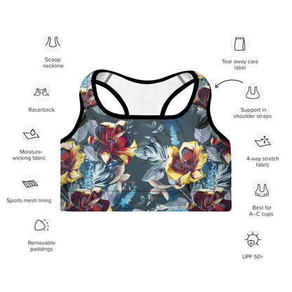 Padded Sports Bra- Tulip Flowers
