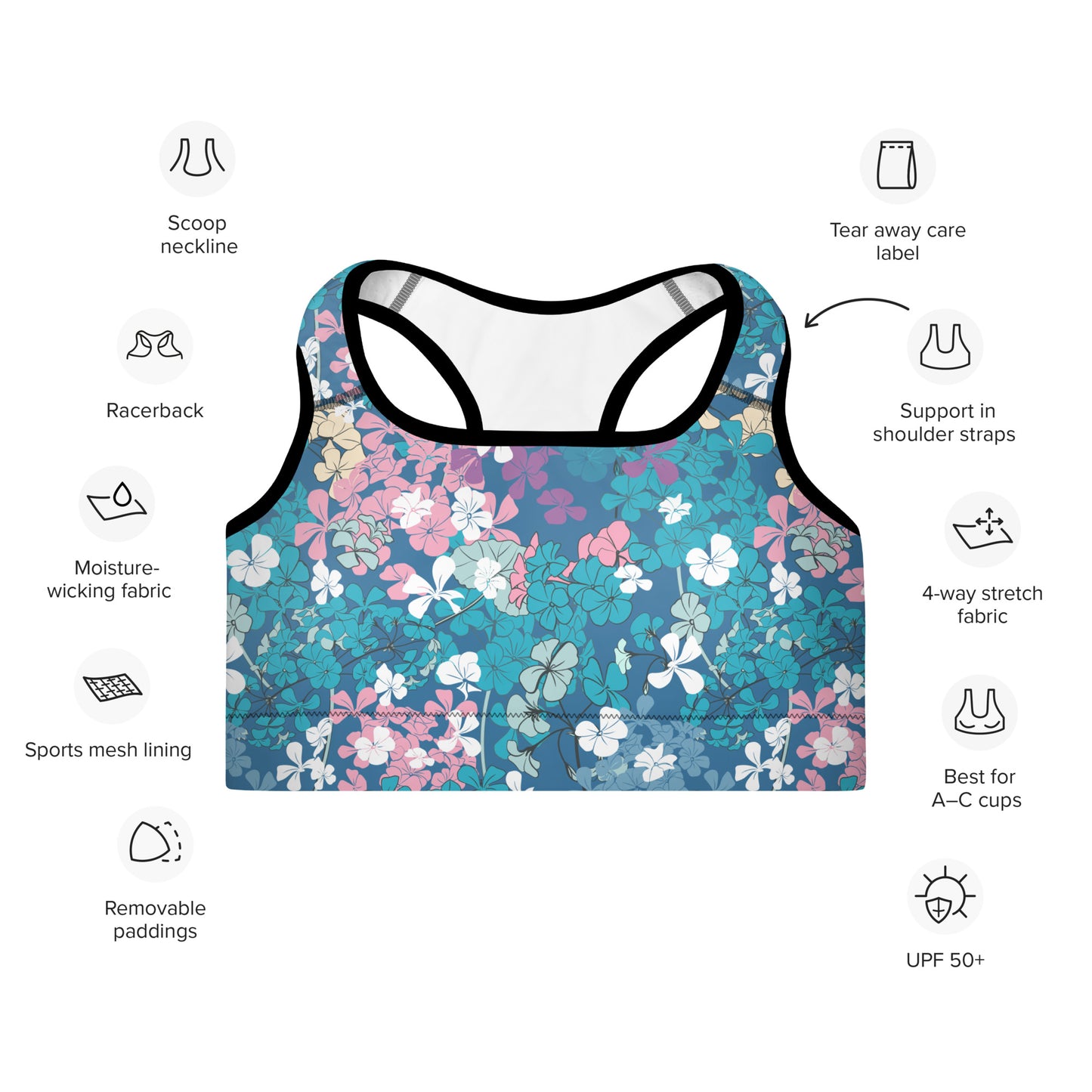 Padded Sports Bra- Multicolour Flowers