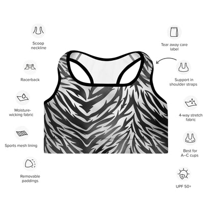 Padded Sports Bra- Zebra print Black and White