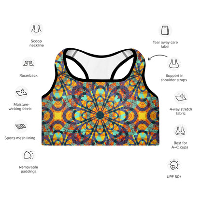 Padded Sports Bra-Floral kaleidoscope multicolour