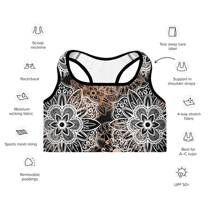 Padded Sports Bra- Mandala Brown and Black
