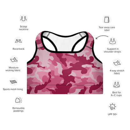 Padded Sports Bra- Camo Dark Pink