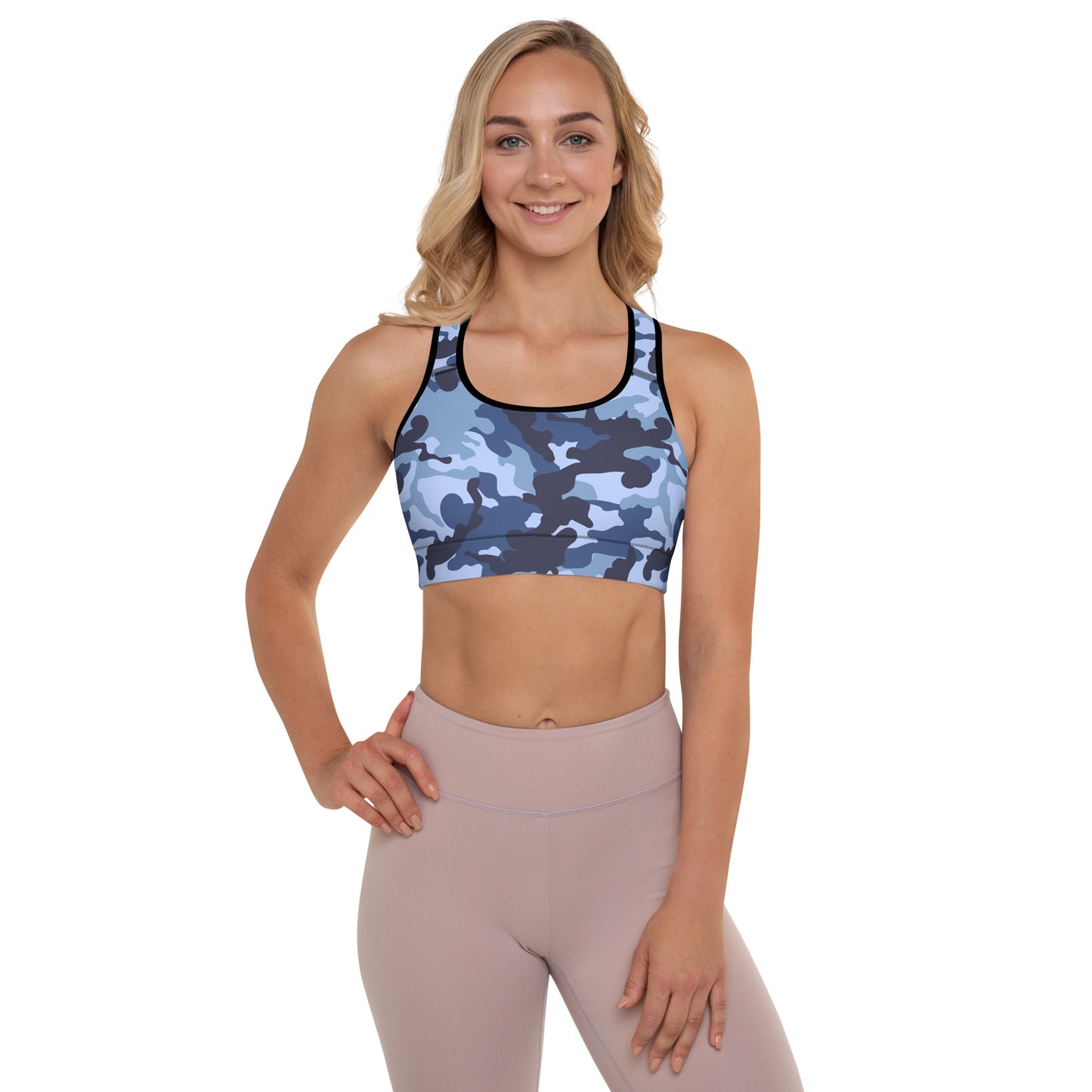 Padded Sports Bra- Camo Blue