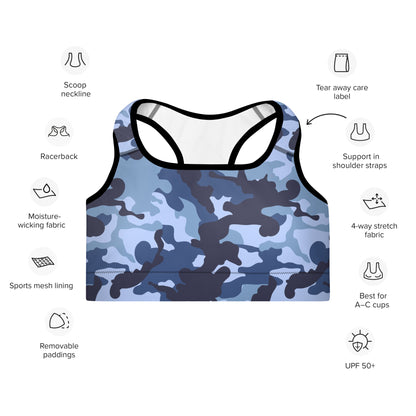 Padded Sports Bra- Camo Blue