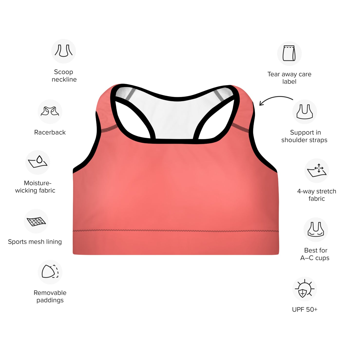 Padded Sports Bra- Coral