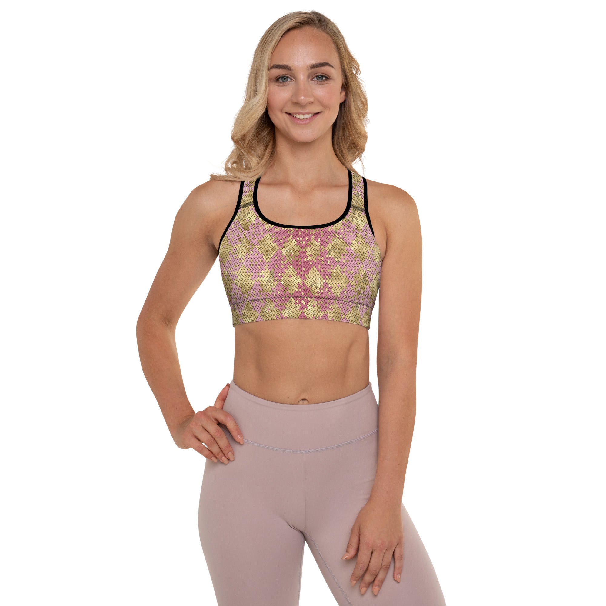 Padded Sports Bra- Snake print Pink and Gold