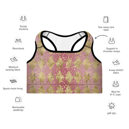 Padded Sports Bra- Snake print Pink and Gold
