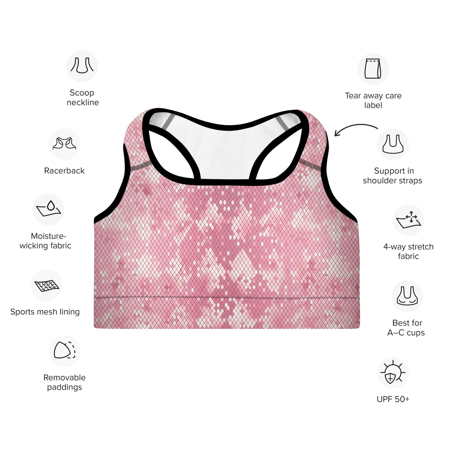 Padded Sports Bra- Snake print Pink