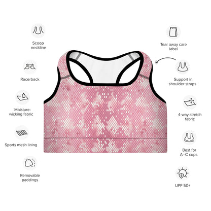 Padded Sports Bra- Snake print Pink