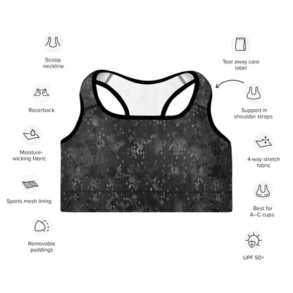 Padded Sports Bra- Snake Print Black