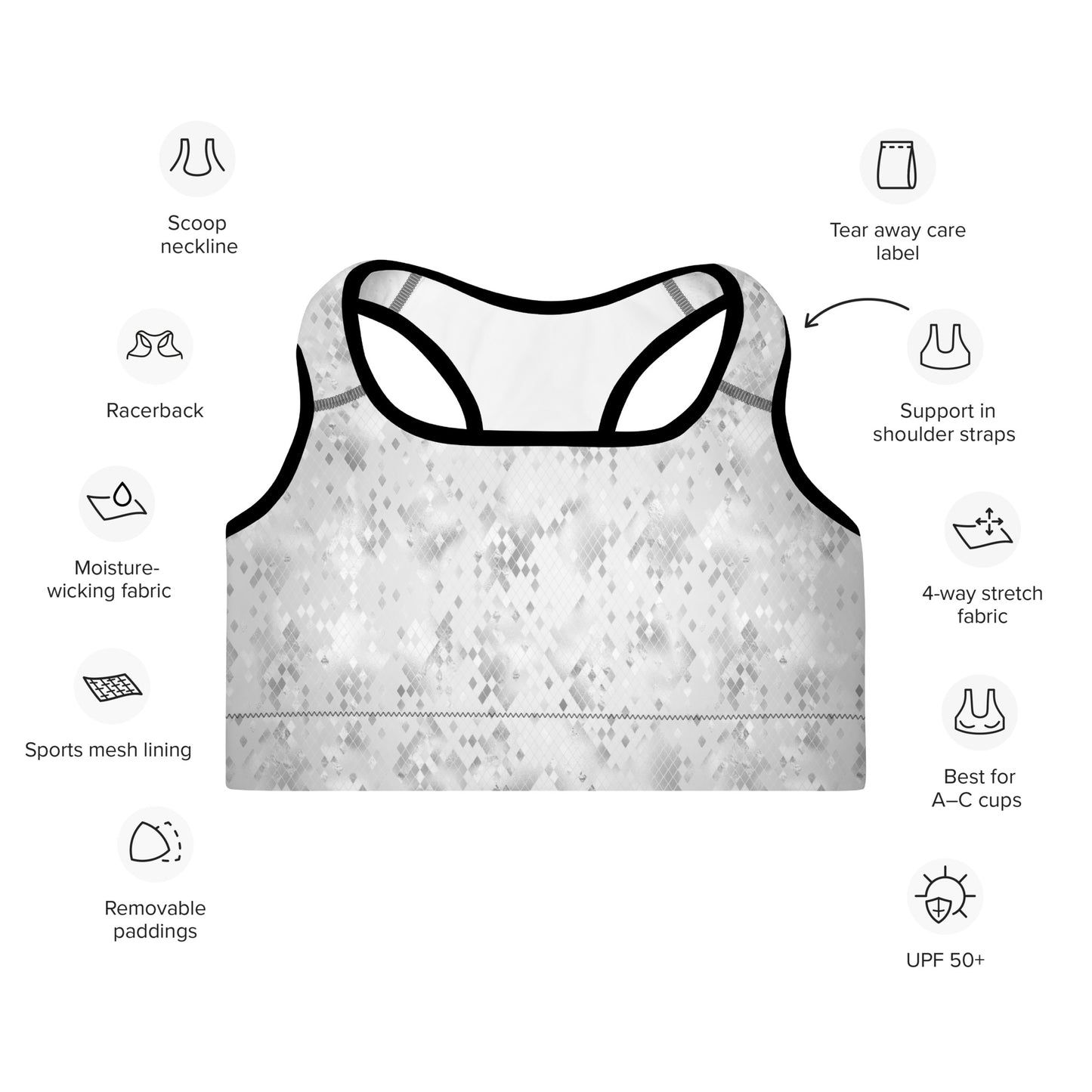 Padded Sports Bra- Snake print White
