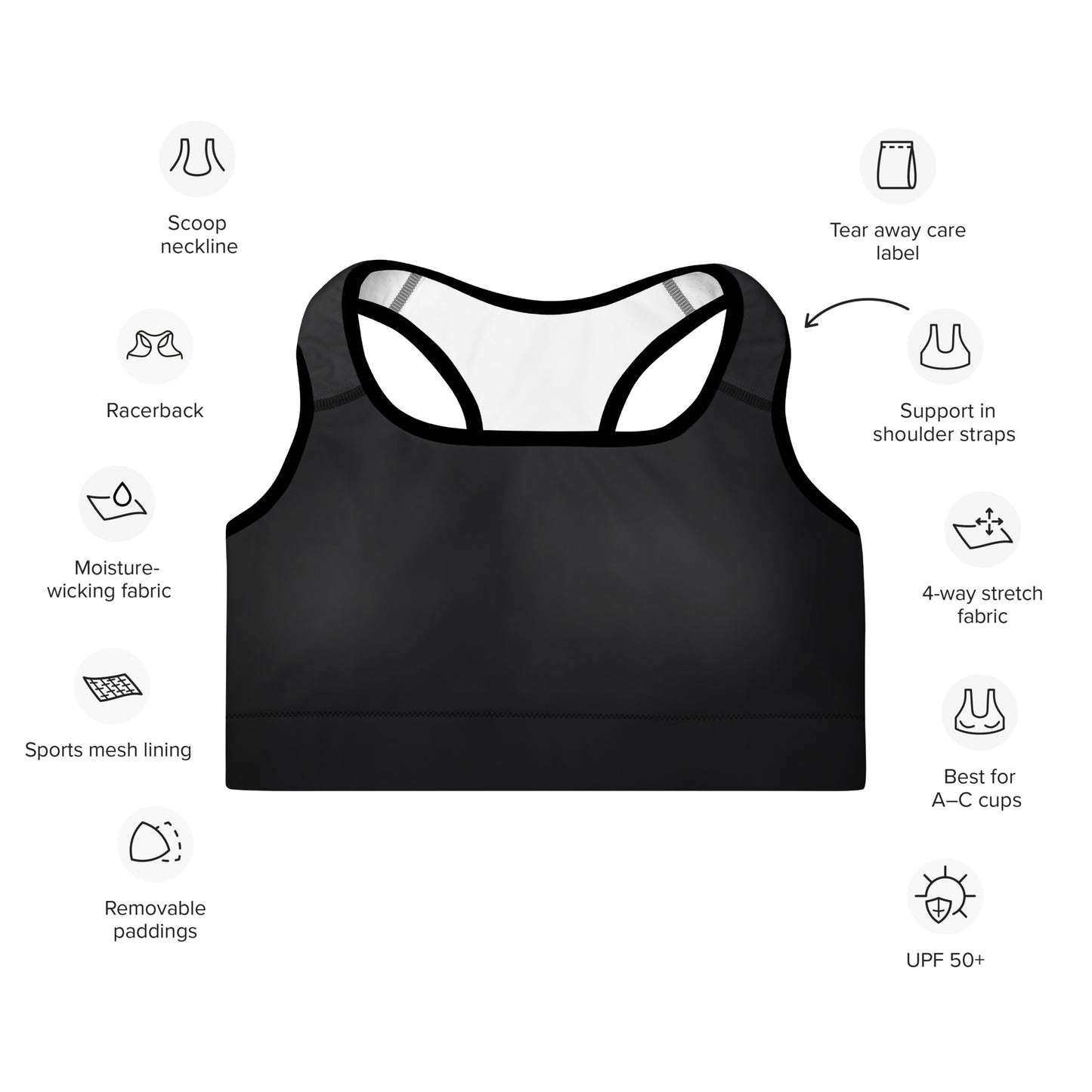 Padded Sports Bra- Black