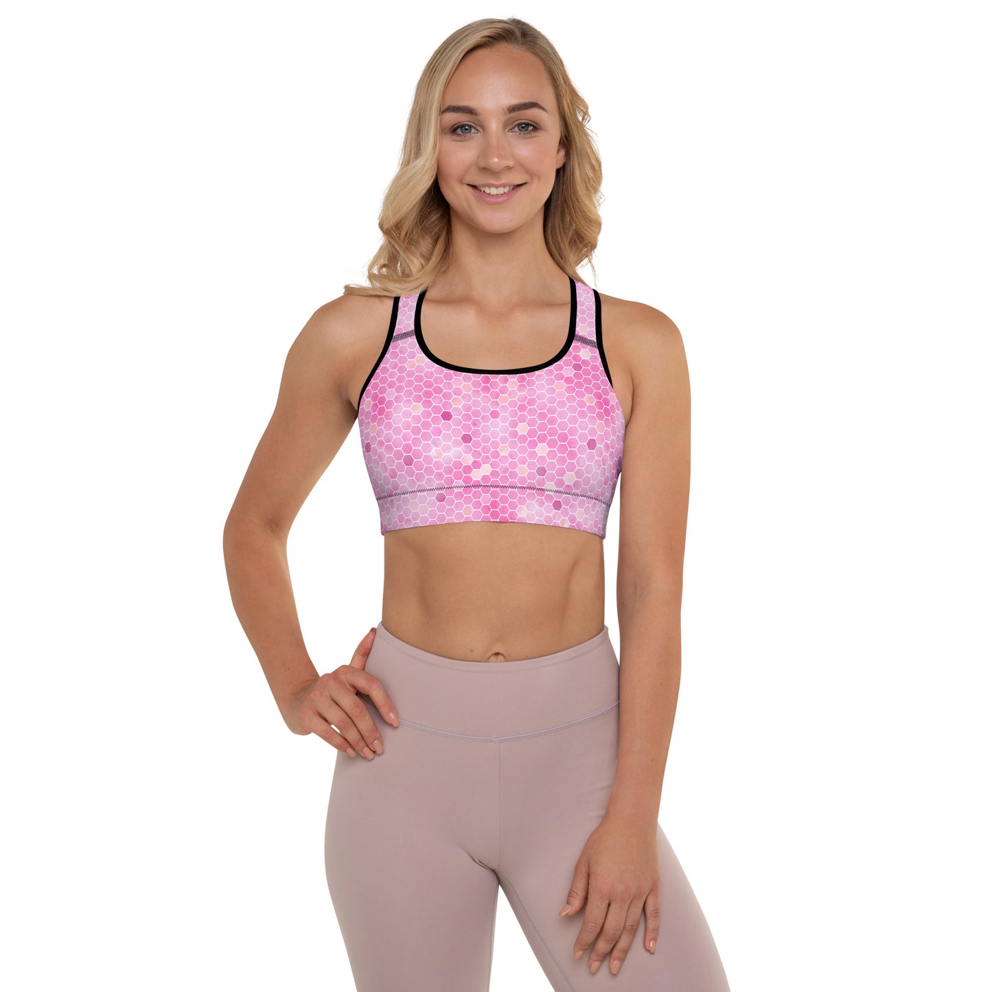 Padded Sports Bra- Honeycomb Pink
