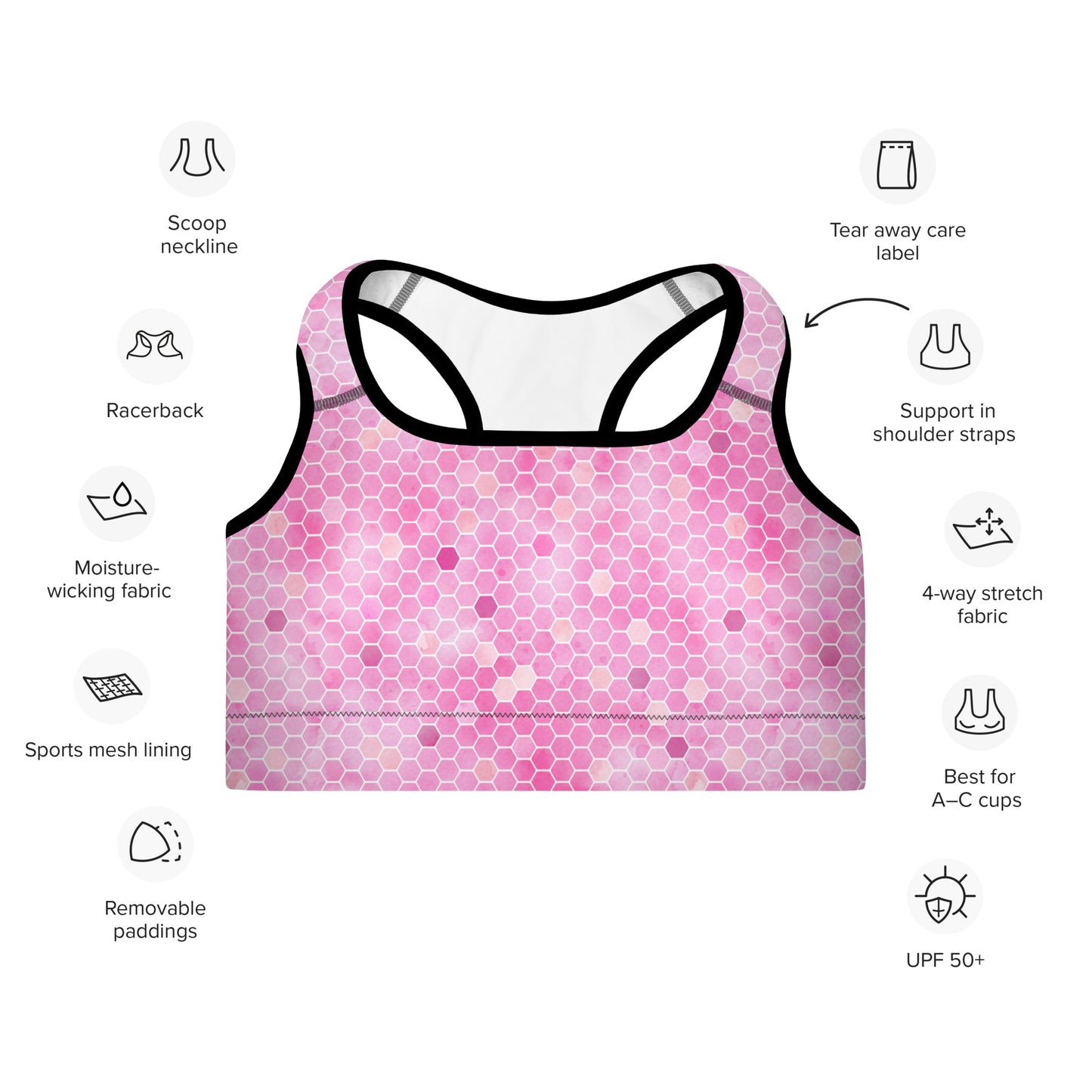Padded Sports Bra- Honeycomb Pink