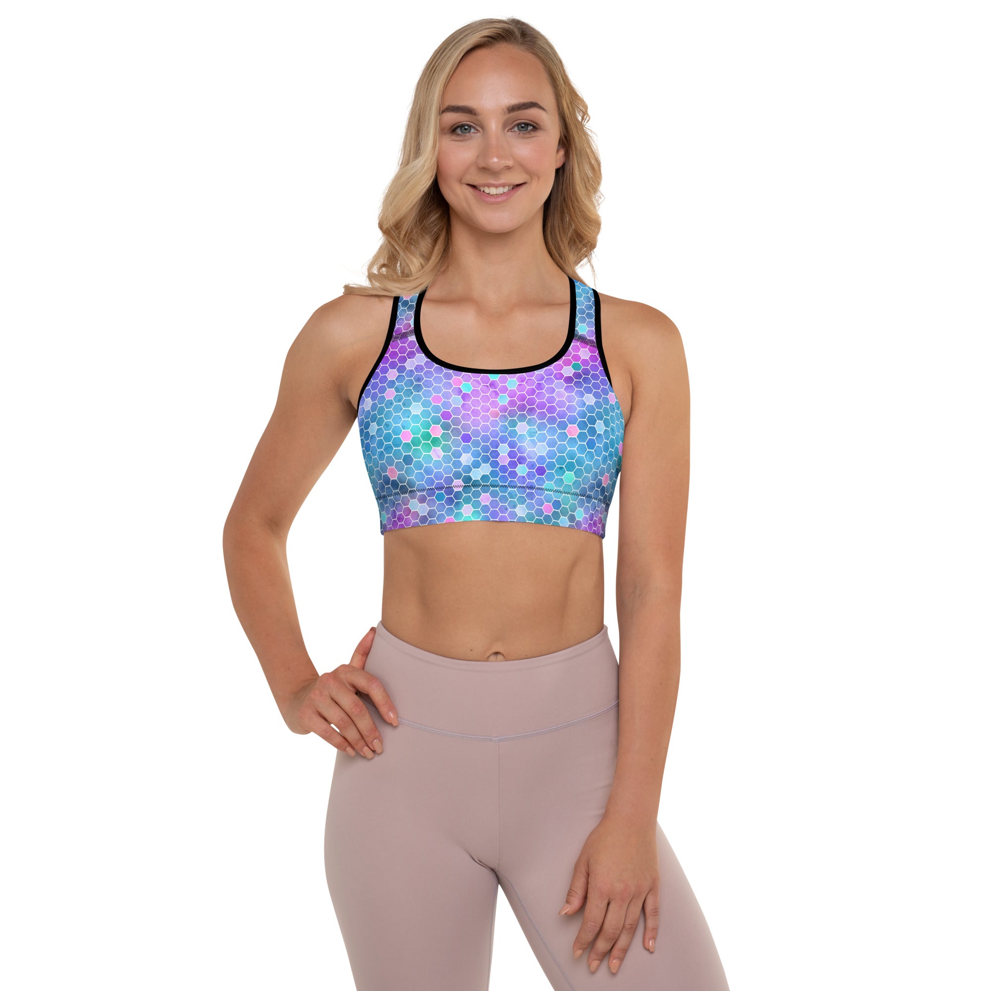 Padded Sports Bra- Honeycomb Pink and Purple