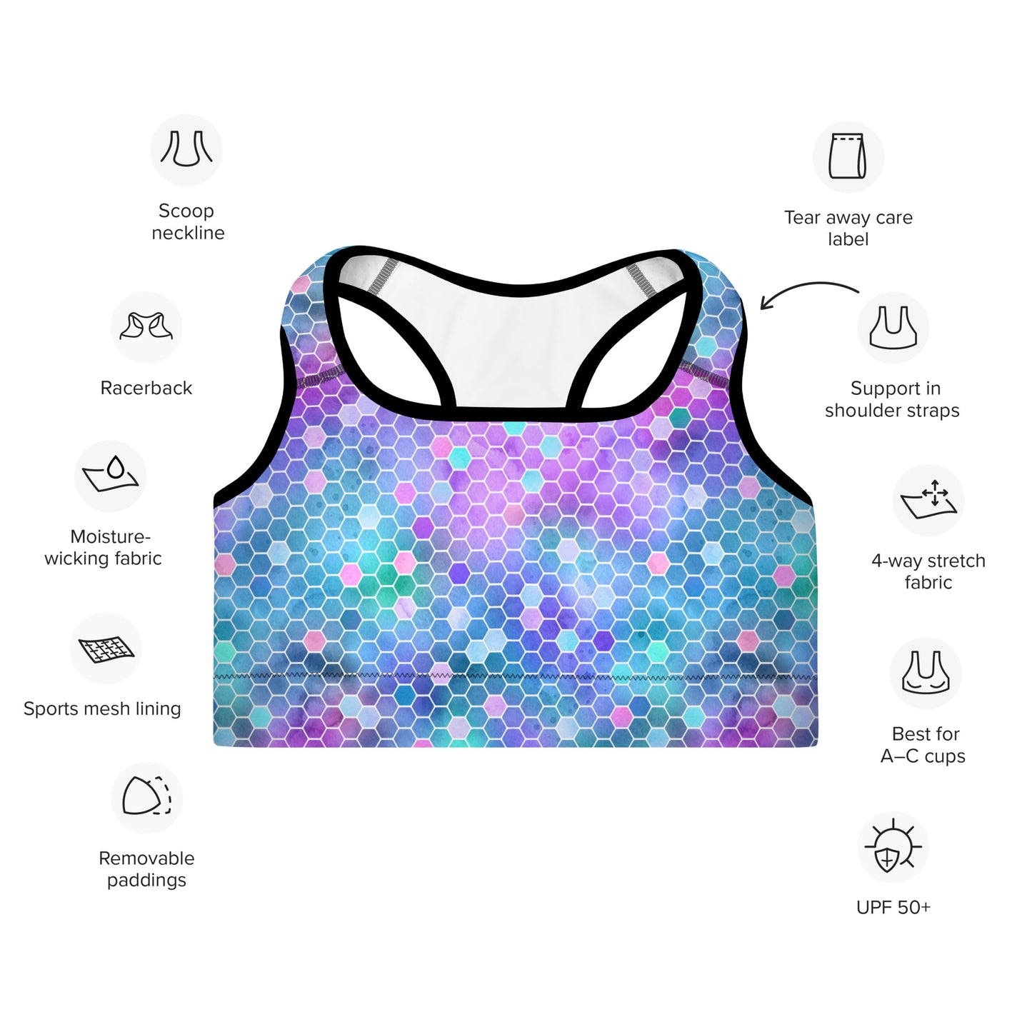 Padded Sports Bra- Honeycomb Pink and Purple