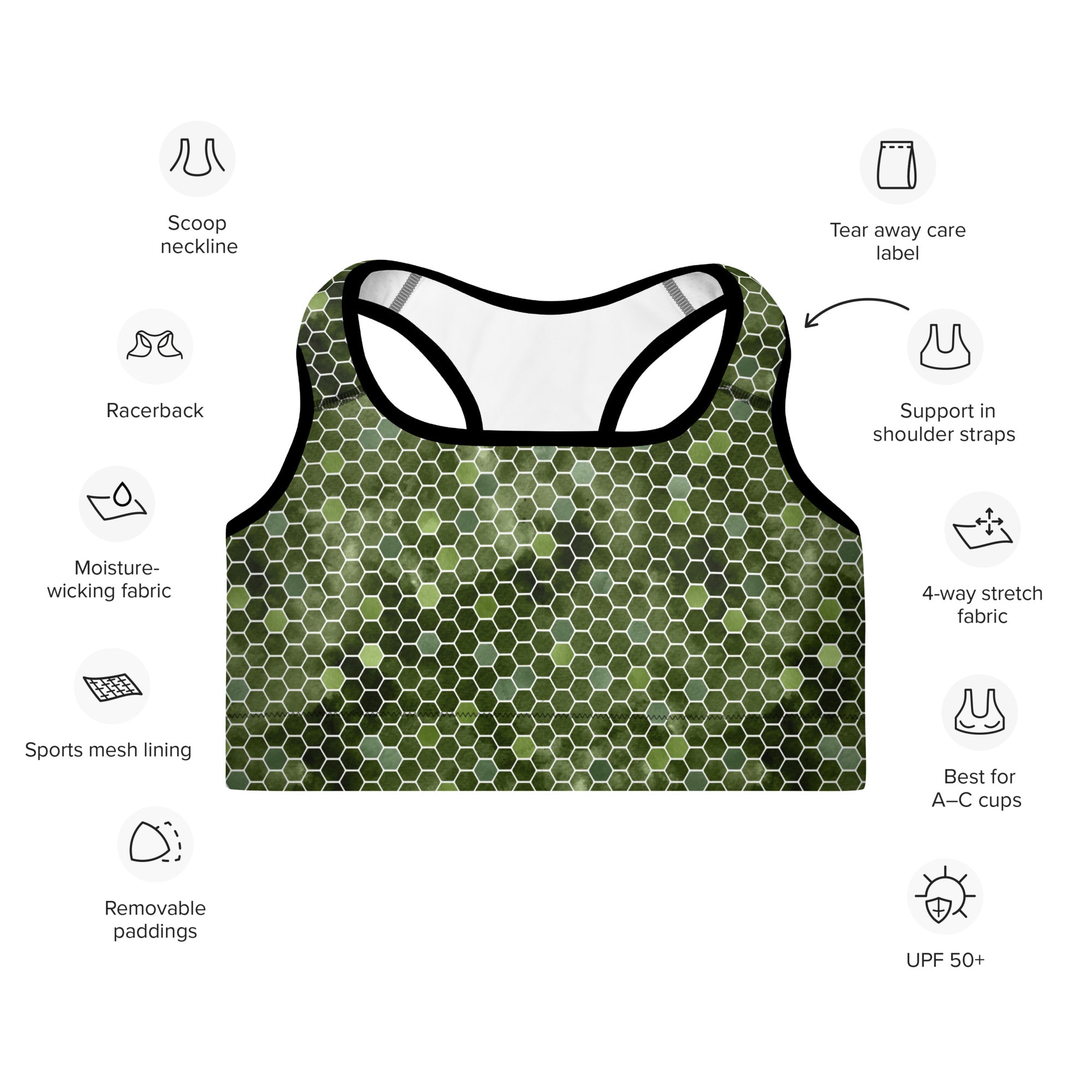 Padded Sports Bra- Honeycomb Green