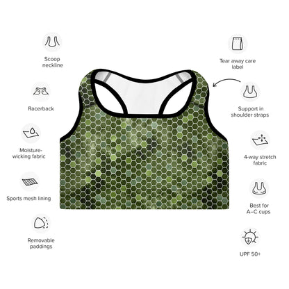 Padded Sports Bra- Honeycomb Green